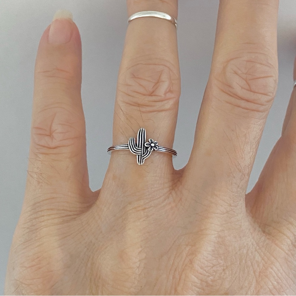 Sterling Silver Little Flower and Cactus Ring, Desert Tree Ring, Silver Rings